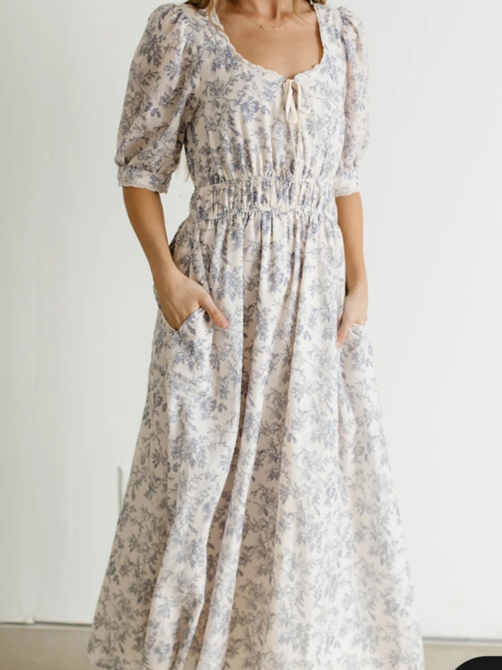AUREUM Ivory with Navy Toile Midi Dress Small - Picture 5 of 8